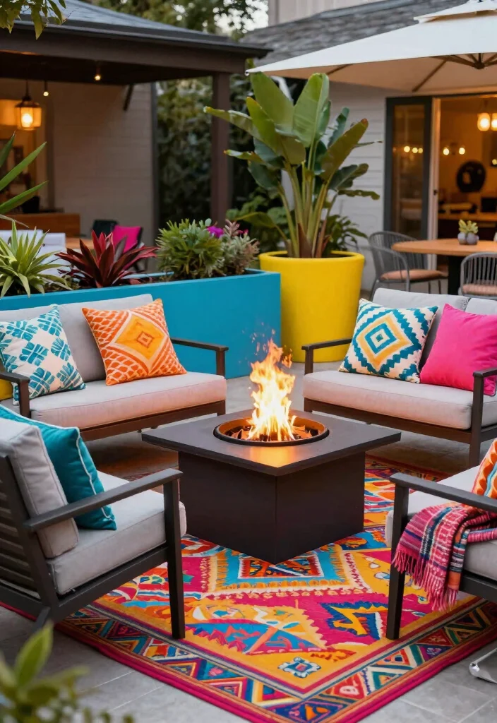 14 Fire Pit Area Ideas for Small Backyards Without a Full Hardscape - 11. Bright and Colorful Accents 1