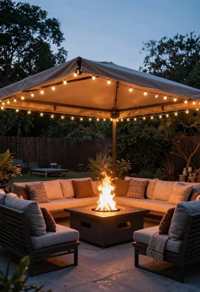 14 Fire Pit Area Ideas for Small Backyards Without a Full Hardscape - 7. Fire Pit with Retractable Canopy 1