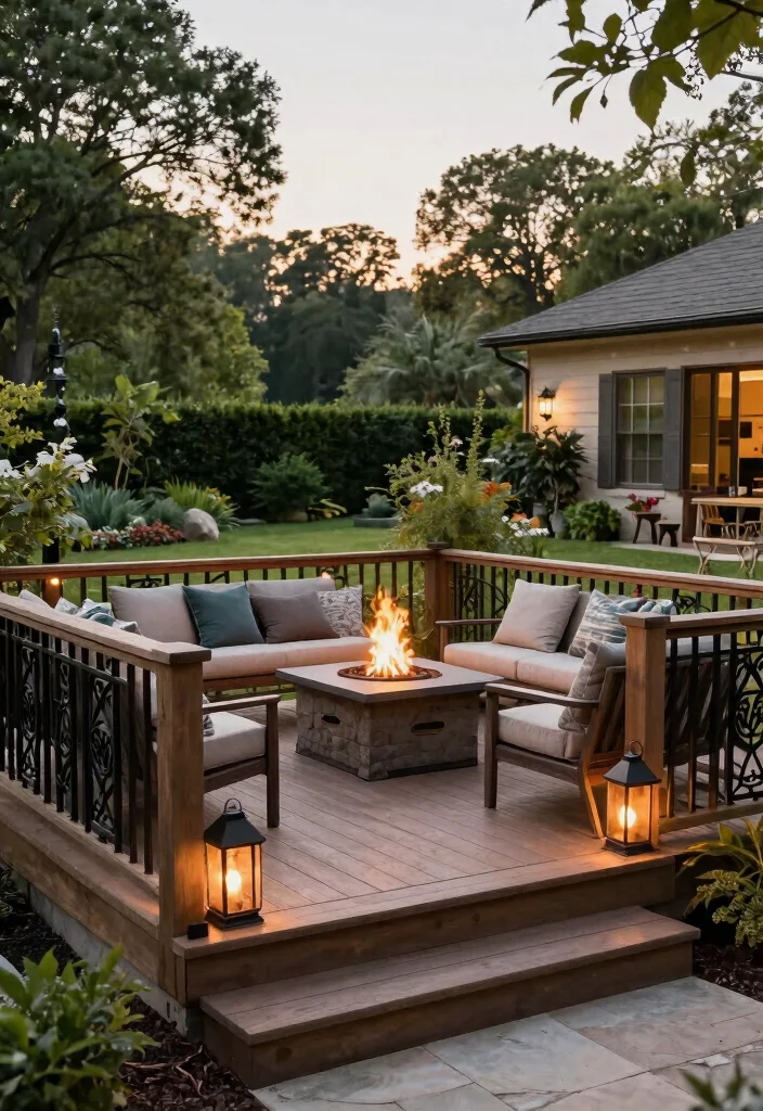14 Fire Pit Area Ideas for Small Backyards Without a Full Hardscape - 8. Elevated Fire Pit Deck 1