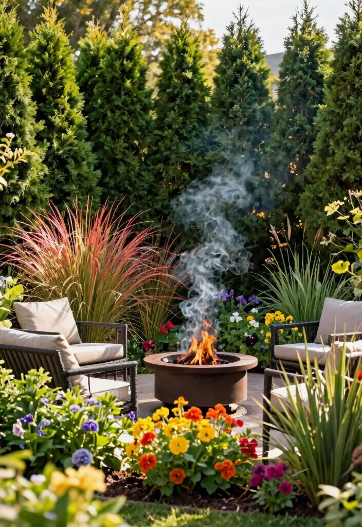 14 Garden with Fire Pit Ideas That Keep Smoke Away from Plants - 2. Windbreaks to Direct Smoke 1