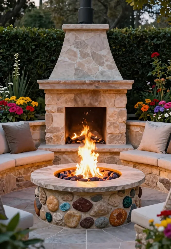 14 Garden with Fire Pit Ideas That Keep Smoke Away from Plants - 4. Fire Pit Surrounded by Non-Combustible Materials 1