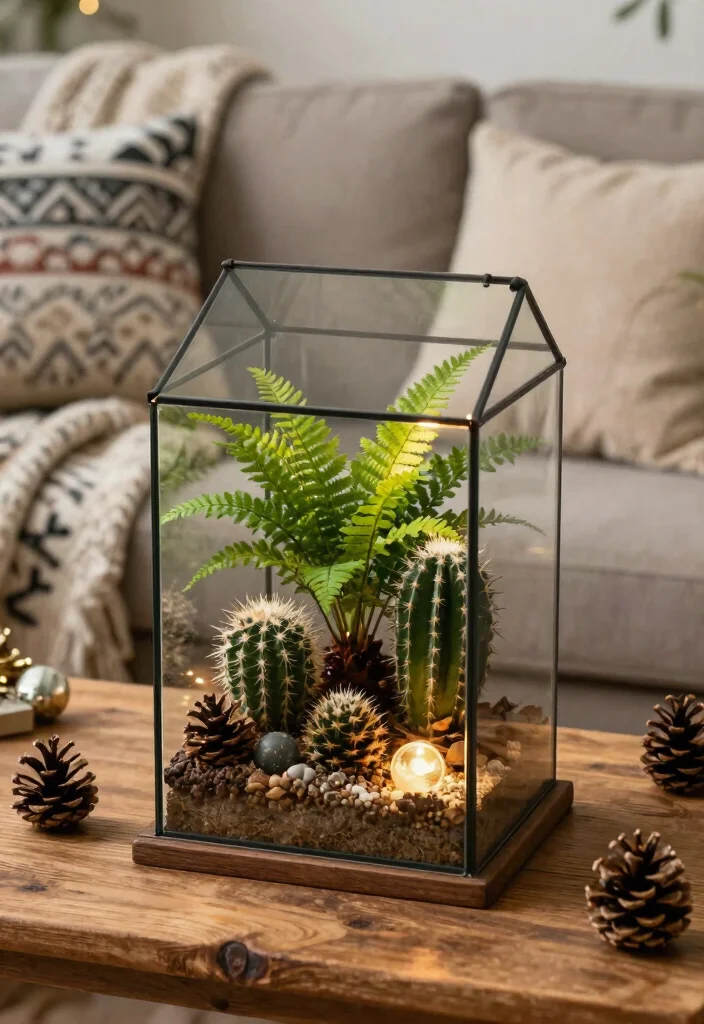 14 Glass Planter Ideas That Don't Shatter in Cold Weather - 7. Layered Glass Terrarium with Seasonal Decor 1