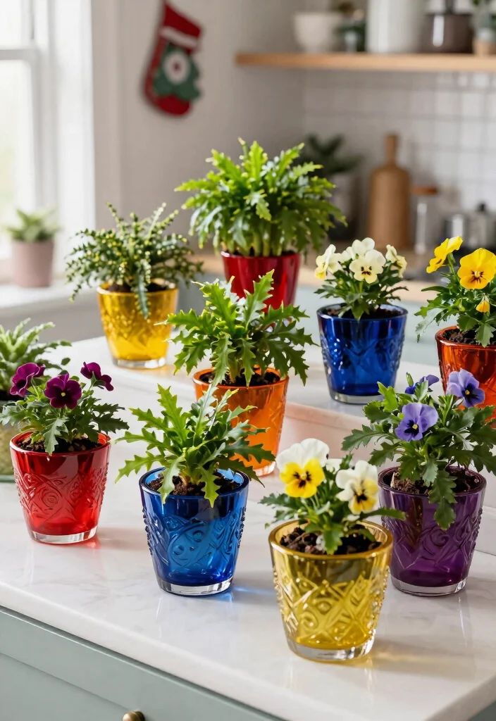 14 Glass Planter Ideas That Don't Shatter in Cold Weather - 8. Colorful Glass Planters for a Bright Winter 1