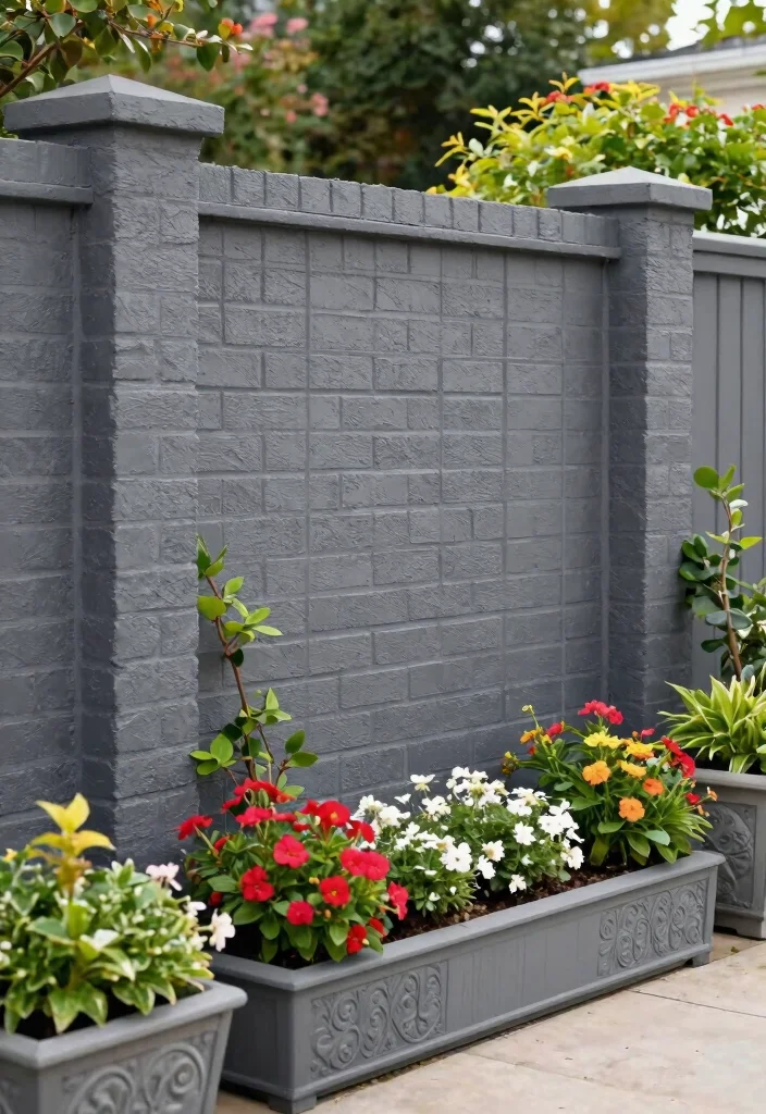 14 Grey Garden Fence Ideas That Hide Stains and Weather Well - 12. Grey Painted Brick Fencing 1