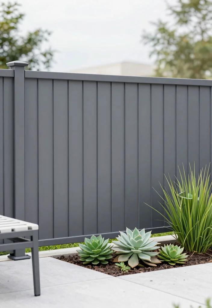 14 Grey Garden Fence Ideas That Hide Stains and Weather Well - 2. Sleek Metal Fencing 1