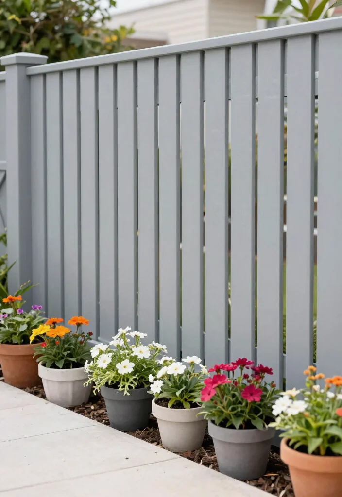 14 Grey Garden Fence Ideas That Hide Stains and Weather Well - 3. Vertical Slat Fencing 1