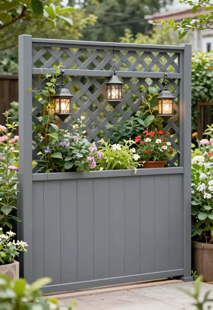 14 Grey Garden Fence Ideas That Hide Stains and Weather Well - 6. Lattice Top Grey Fencing 1