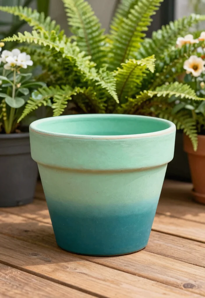 14 Planter Painting Ideas That Cover Up Old Concrete and Terra Cotta - 1. Terracotta Pot with Ombre Effect 1