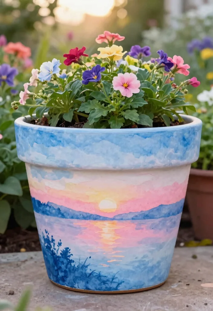 14 Planter Painting Ideas That Cover Up Old Concrete and Terra Cotta - 11. Watercolor Effect 1