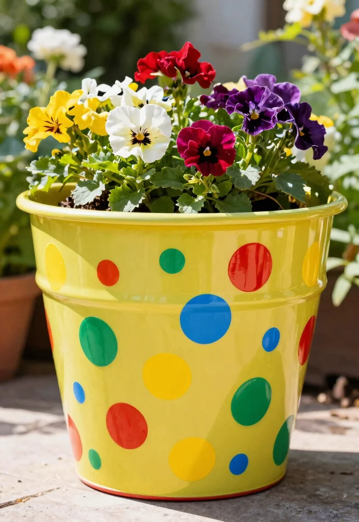 14 Planter Painting Ideas That Cover Up Old Concrete and Terra Cotta - 2. Colorful Polka Dots 1