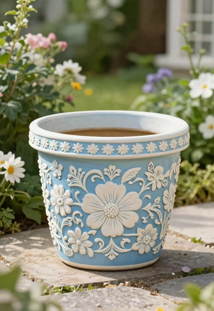 14 Planter Painting Ideas That Cover Up Old Concrete and Terra Cotta - 5. Stenciled Patterns 1