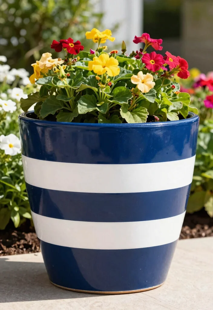 14 Planter Painting Ideas That Cover Up Old Concrete and Terra Cotta - 8. Painted Stripes 1