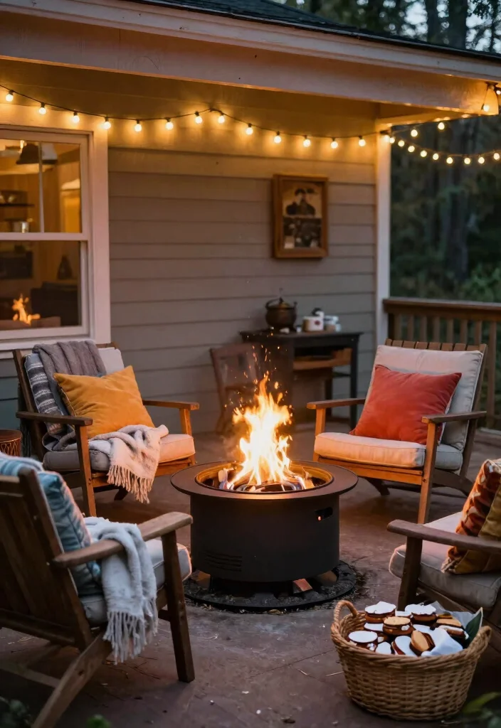14 Shed With Porch Ideas That Add Usable Outdoor Space - 10. Cozy Fire Pit Gathering 1