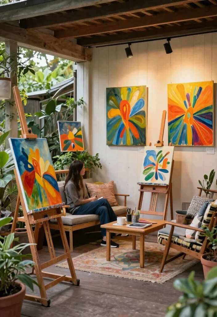 14 Shed With Porch Ideas That Add Usable Outdoor Space - 12. Artistic Gallery Space 1