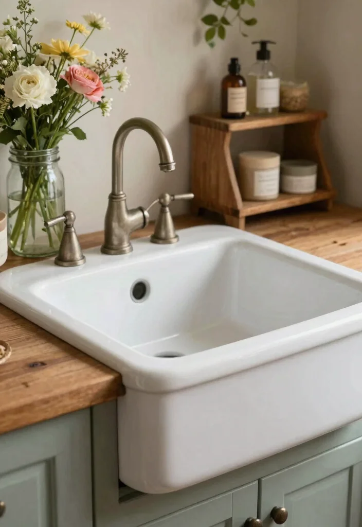 14 Vintage Farmhouse Bathroom Ideas That Work in Small Spaces - 1. Embrace a Vintage Farmhouse Sink 1
