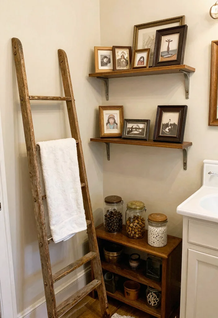 14 Vintage Farmhouse Bathroom Ideas That Work in Small Spaces - 11. Personalize with Vintage Finds 1