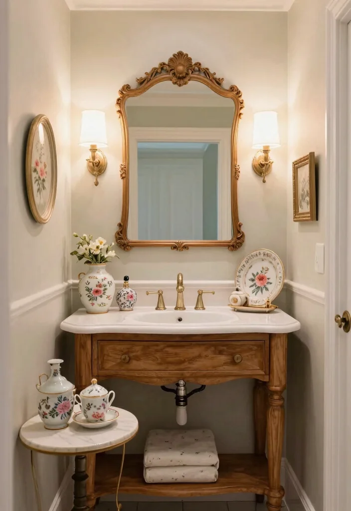 14 Vintage Farmhouse Bathroom Ideas That Work in Small Spaces - 12. French Country Influence 1