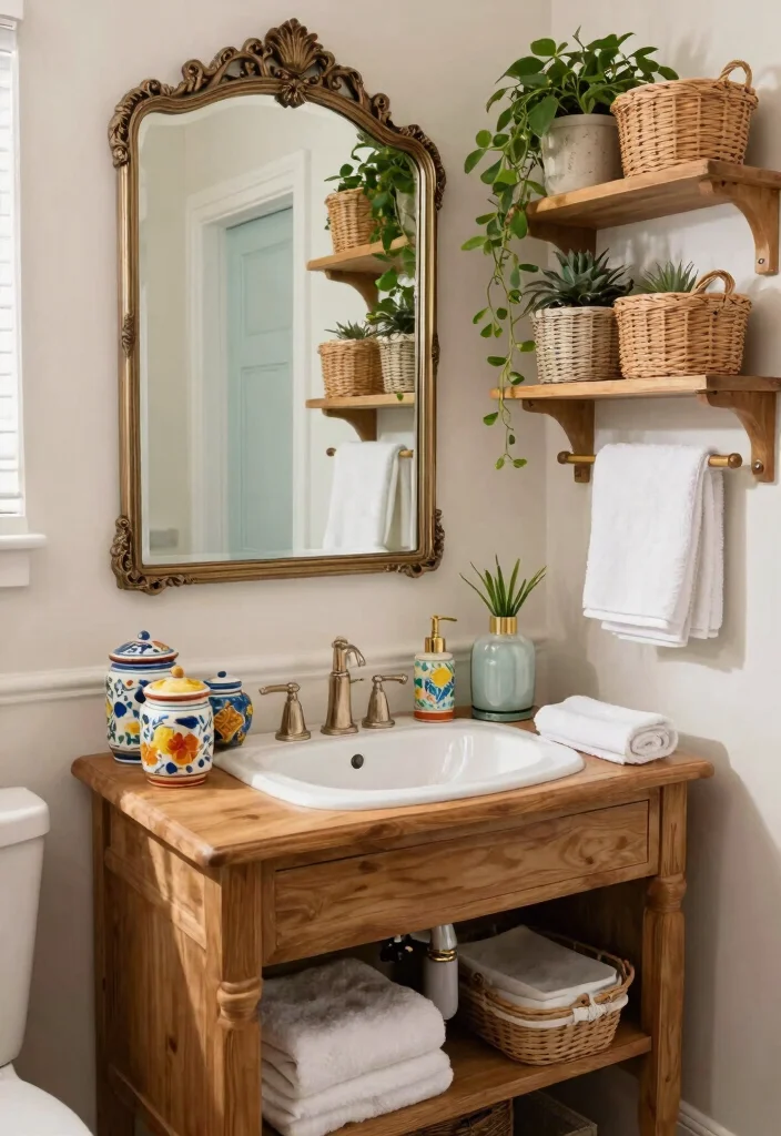 14 Vintage Farmhouse Bathroom Ideas That Work in Small Spaces - 3. Vintage Accessories Make a Statement 1