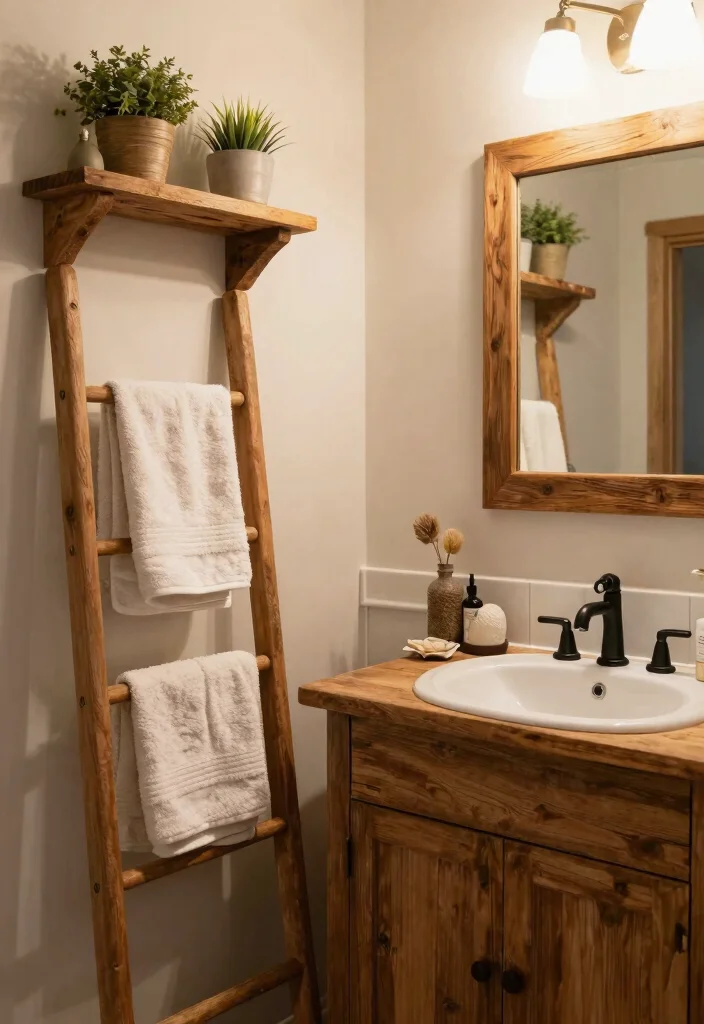 14 Vintage Farmhouse Bathroom Ideas That Work in Small Spaces - 4. Wooden Accents for Warmth 1