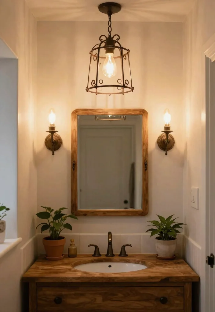 14 Vintage Farmhouse Bathroom Ideas That Work in Small Spaces - 7. Vintage Lighting Fixtures 1