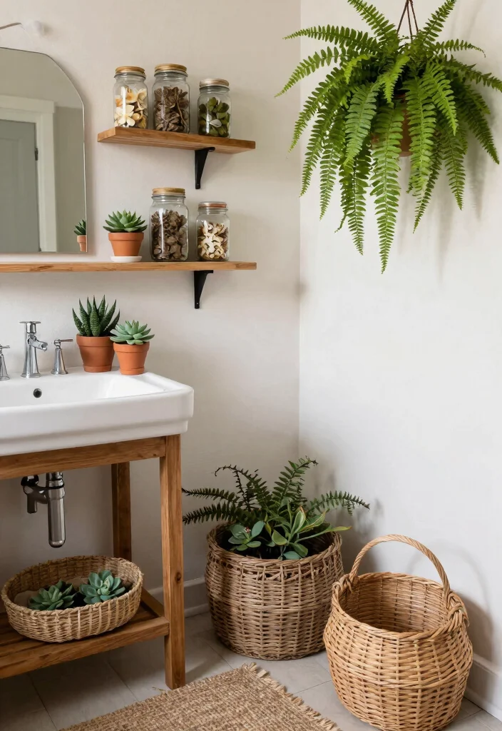 14 Vintage Farmhouse Bathroom Ideas That Work in Small Spaces - 8. Nature-Inspired Decor 1