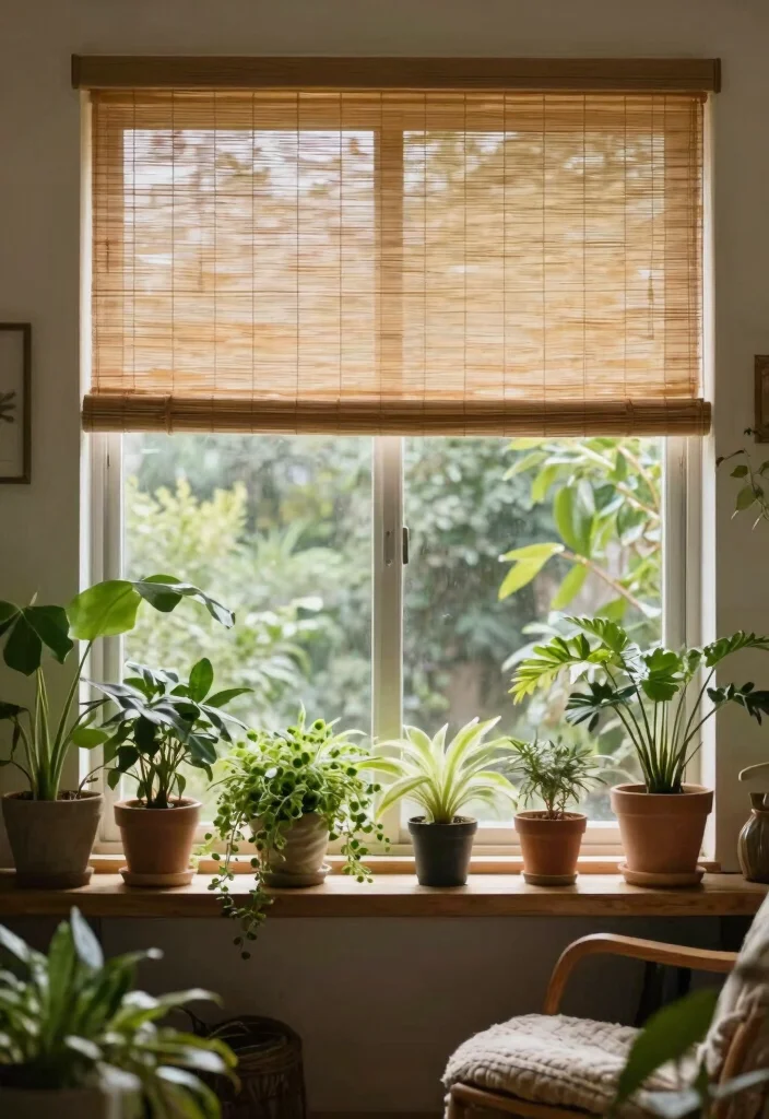 15 Farmhouse Valance Ideas That Hide Ugly Window Frames - 13. Sheer Bamboo Valance 1