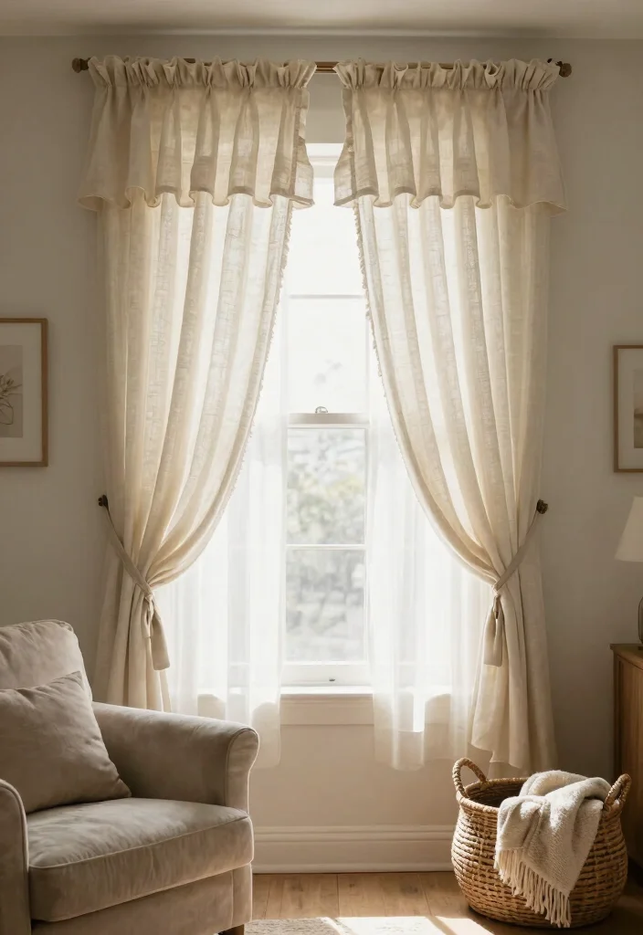 15 Farmhouse Valance Ideas That Hide Ugly Window Frames - 7. Ruffled Linen Valance 1
