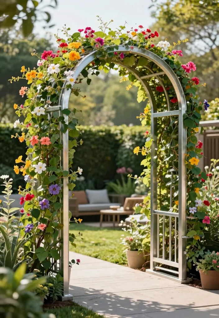 15 Galeras para Patio Que Soportan Plantas Pesadas Sin Caerse - 13. Contemporary Patio Arch for Vines 1
