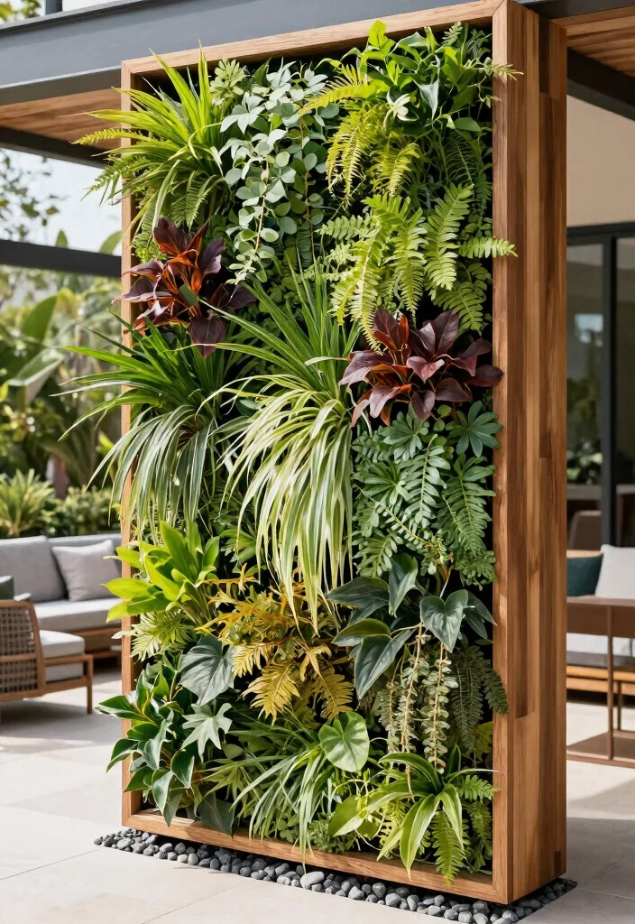 15 Galeras para Patio Que Soportan Plantas Pesadas Sin Caerse - 4. Vertical Garden Wall with Strong Framework 1