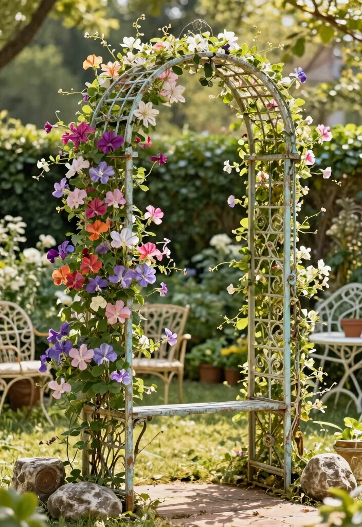 15 Galeras para Patio Que Soportan Plantas Pesadas Sin Caerse - 5. Vintage-Style Metal Trellis 1
