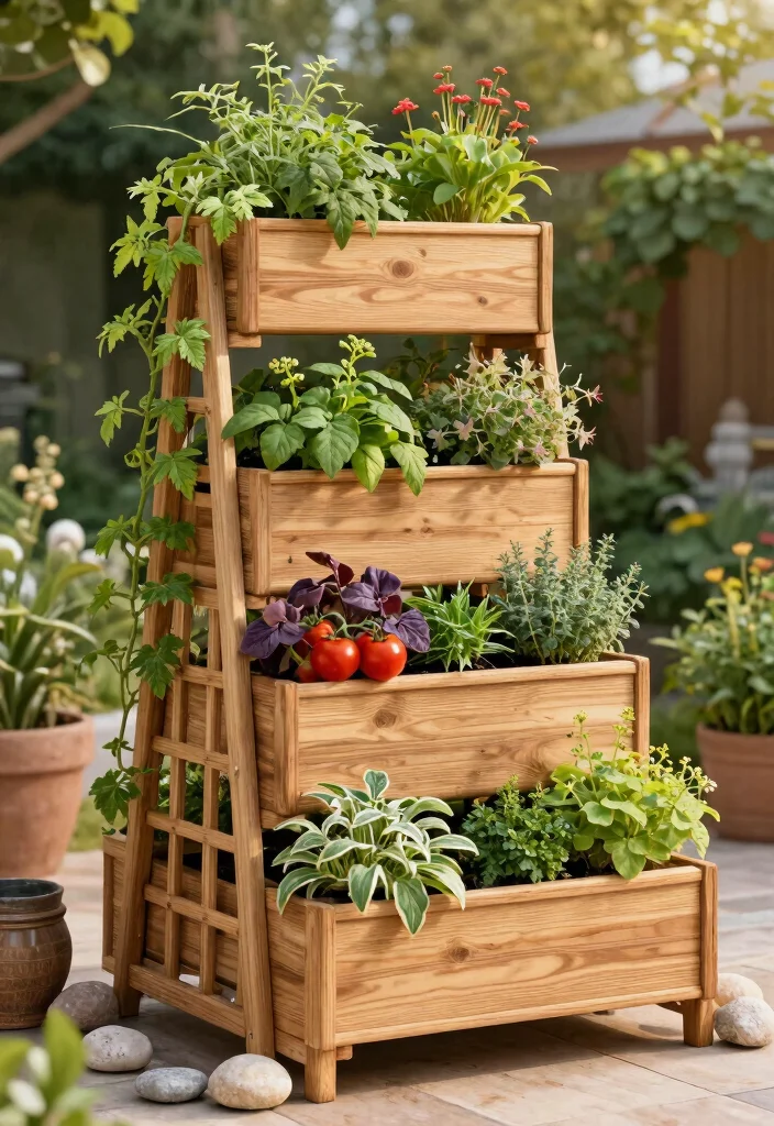 15 Galeras para Patio Que Soportan Plantas Pesadas Sin Caerse - 6. Multi-Tier Planter with Trellis Support 1