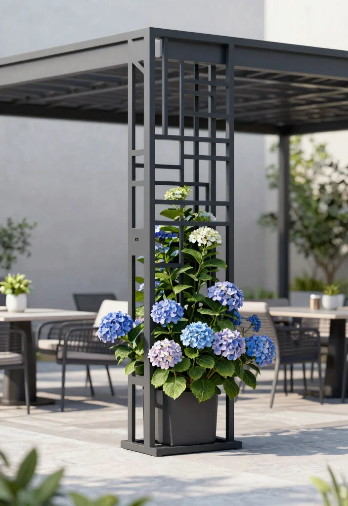 15 Galeras para Patio Que Soportan Plantas Pesadas Sin Caerse - 7. Modern Geometric Trellis 1