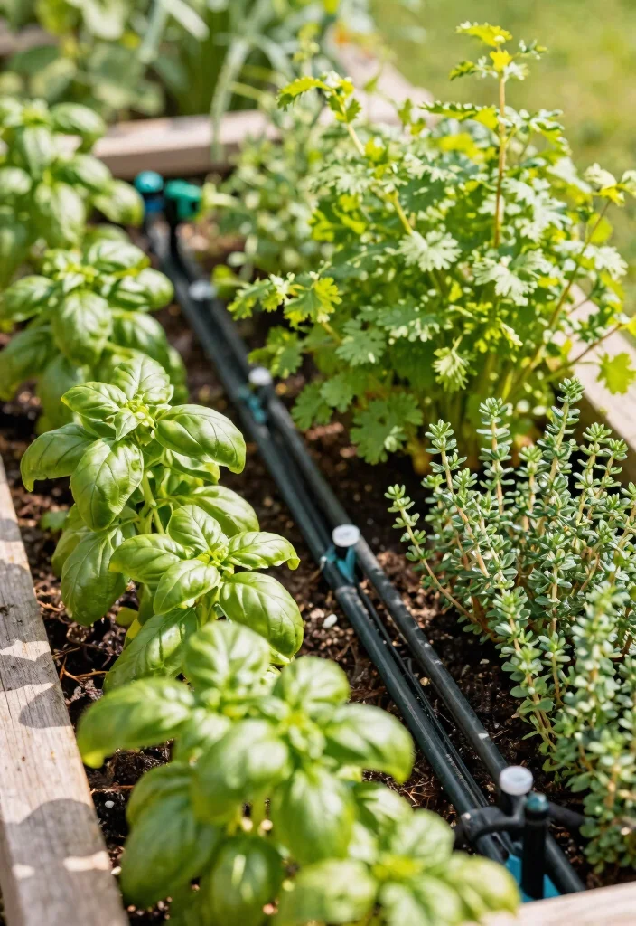 15 Herb Garden Outdoor Ideas That Survive Full Sun - 13. Herb Garden with Drip Irrigation 1