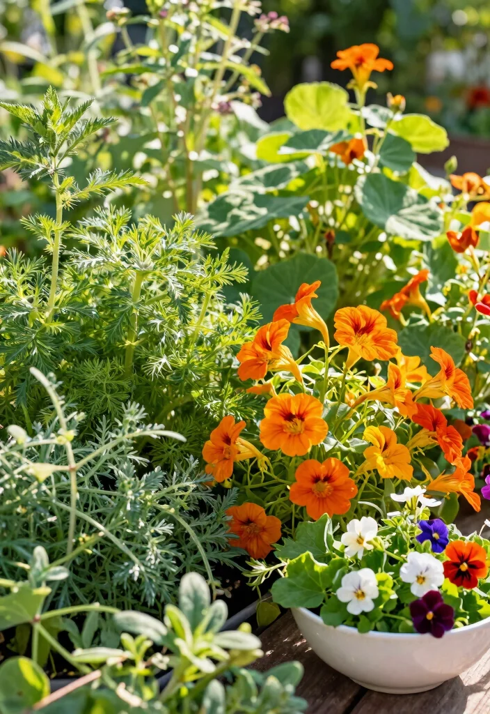 15 Herb Garden Outdoor Ideas That Survive Full Sun - 8. Edible Flower and Herb Combinations 1