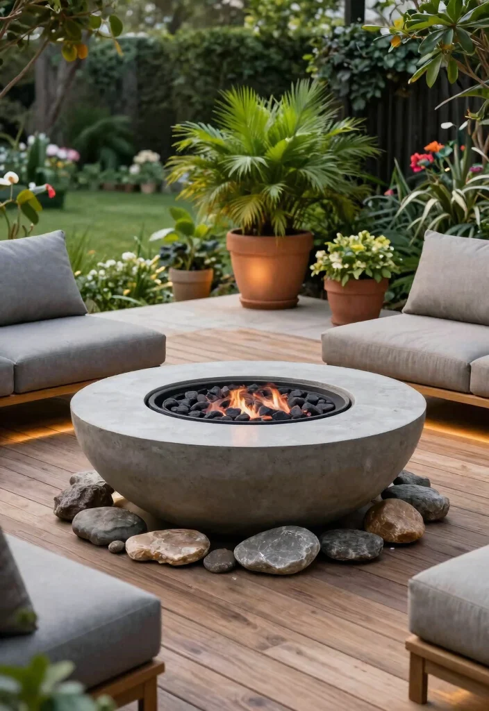 15 Natural Fire Pit Ideas That Blend Into Your Yard - 2. Eco-Friendly Concrete Fire Bowl 1