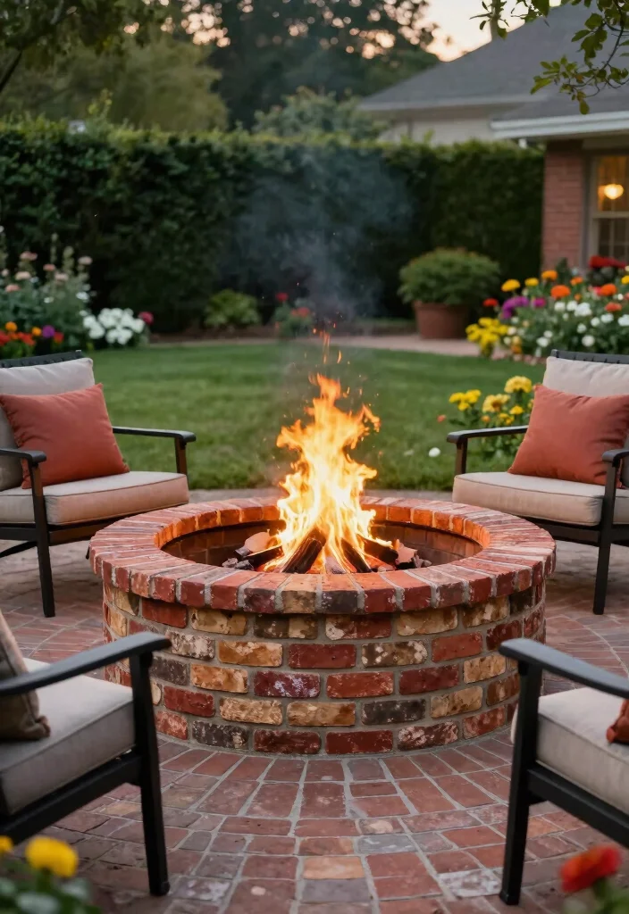 15 Natural Fire Pit Ideas That Blend Into Your Yard - 6. Circular Brick Fire Pit 1