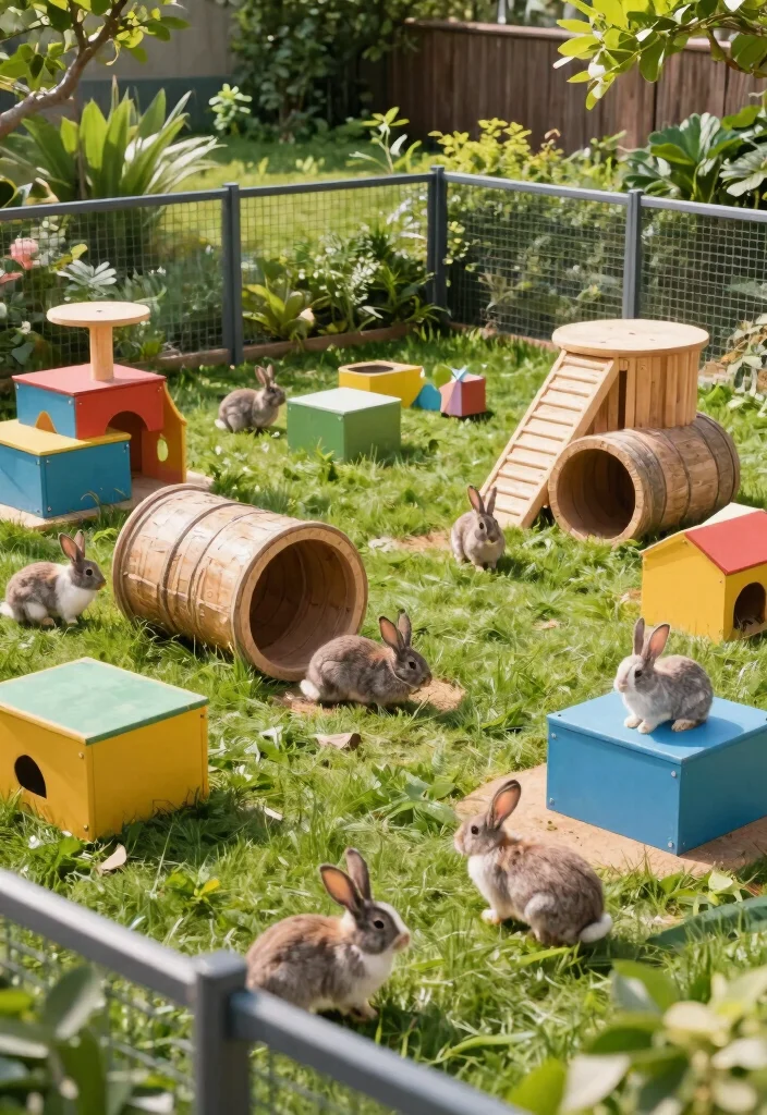 15 Outdoor Rabbit Run Ideas That Stay Safe From Predators - 6. Rabbit Playground with Enrichment Stations 1