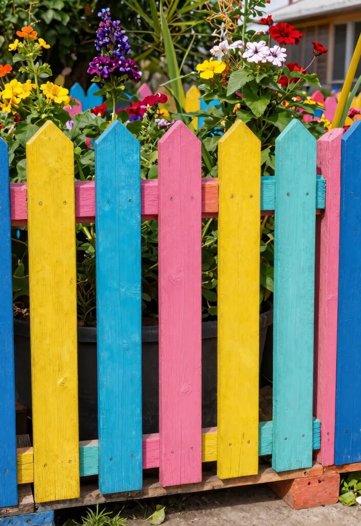 15 Picket Fence Ideas That Add Charm Without Blocking Your Garden View - 14. Painted Pallet Fence 1