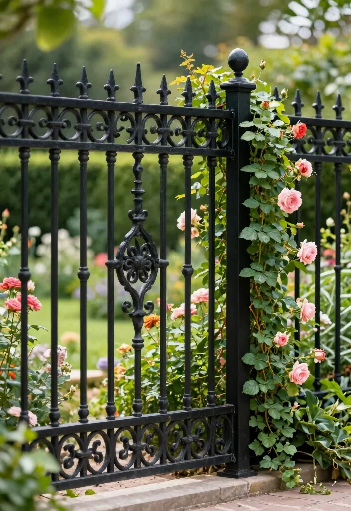 15 Picket Fence Ideas That Add Charm Without Blocking Your Garden View - 6. Wrought Iron Elegance 1
