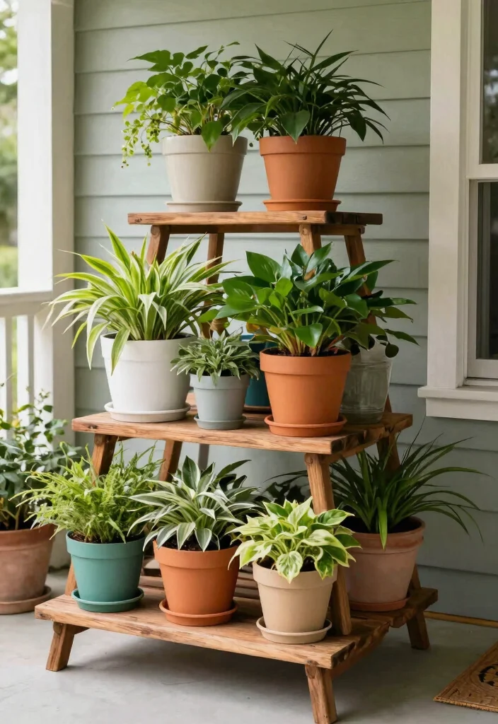 15 Porch Storage Ideas That Hide Clutter and Look Intentional 15 15 Porch Storage Ideas That Hide Clutter and Look Intentional - 15. Multi-Tiered Plant Stands 1