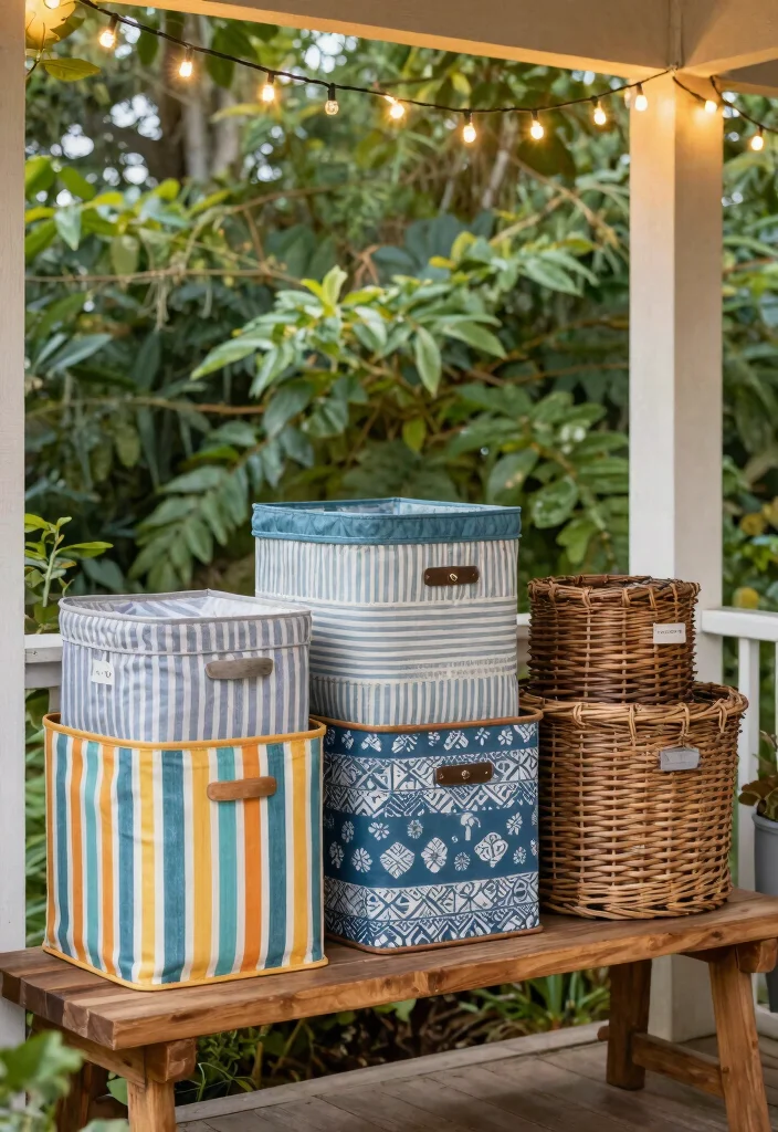 15 Porch Storage Ideas That Hide Clutter and Look Intentional 2 15 Porch Storage Ideas That Hide Clutter and Look Intentional - 2. Decorative Storage Bins 1
