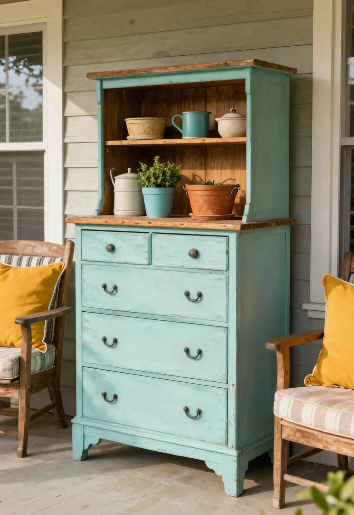 15 Porch Storage Ideas That Hide Clutter and Look Intentional 9 15 Porch Storage Ideas That Hide Clutter and Look Intentional - 9. Repurposed Furniture 1