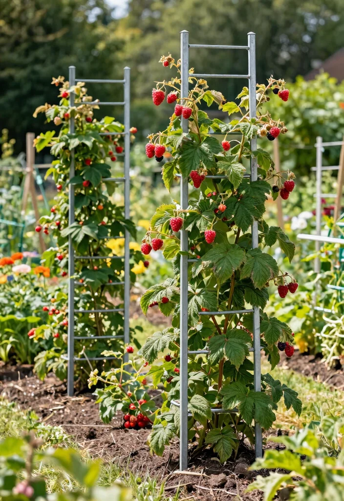 15 Raspberry Trellis Ideas That Keep Berries Off the Ground and Easy to Pick - 11. T-Post Trellis System 1