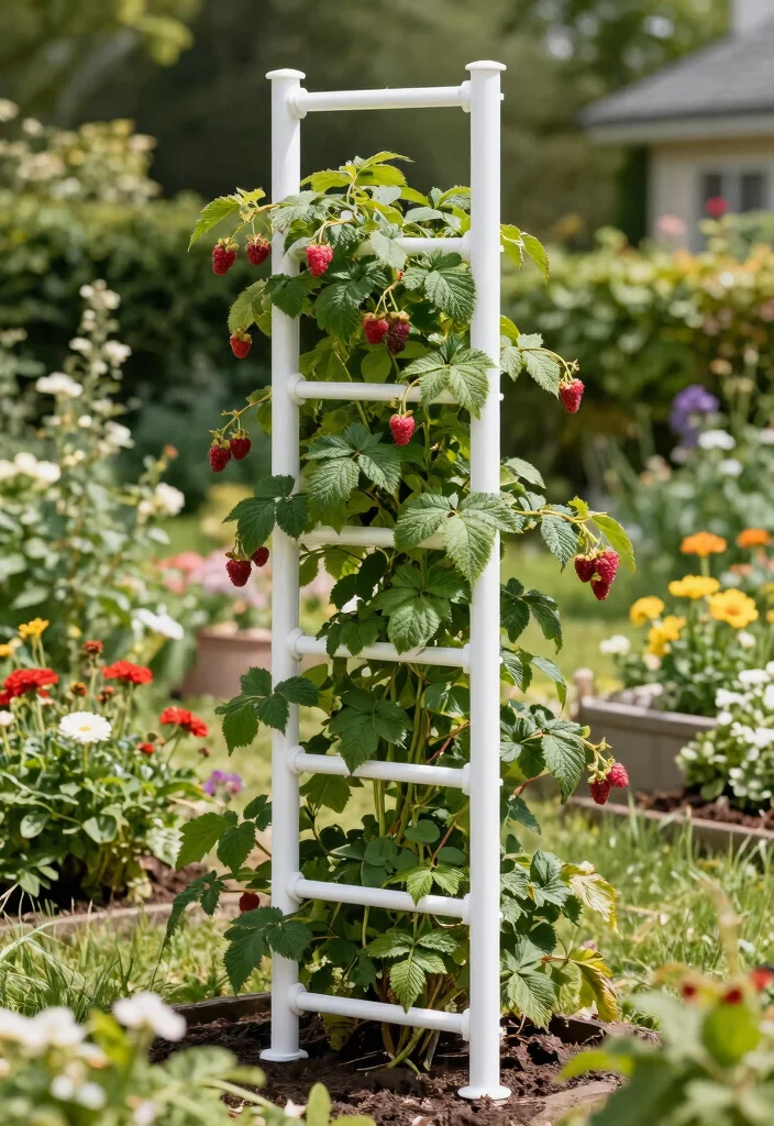 15 Raspberry Trellis Ideas That Keep Berries Off the Ground and Easy to Pick - 13. Vertical PVC Trellis 1
