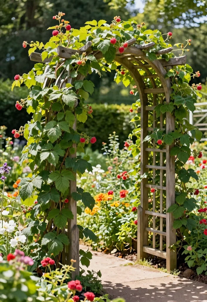 15 Raspberry Trellis Ideas That Keep Berries Off the Ground and Easy to Pick - 14. Multi-Use Arbor Trellis 1