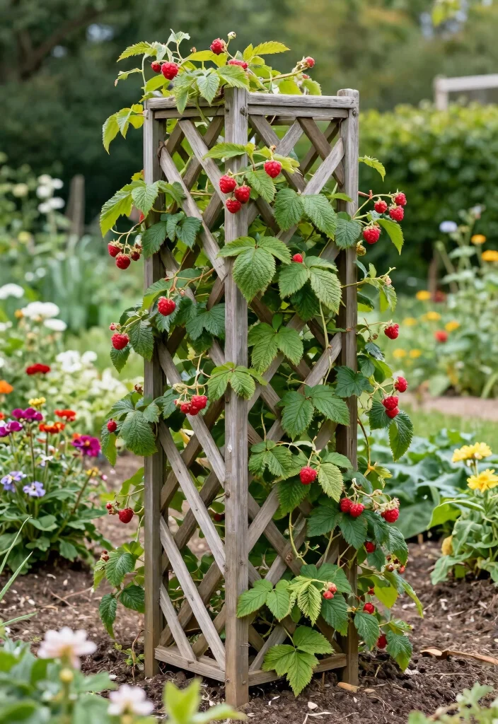 15 Raspberry Trellis Ideas That Keep Berries Off the Ground and Easy to Pick - 15. Simple Lattice Trellis 1