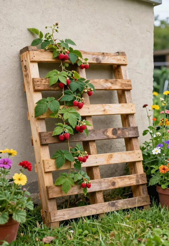 15 Raspberry Trellis Ideas That Keep Berries Off the Ground and Easy to Pick - 5. Pallet Trellis for Rustic Charm 1