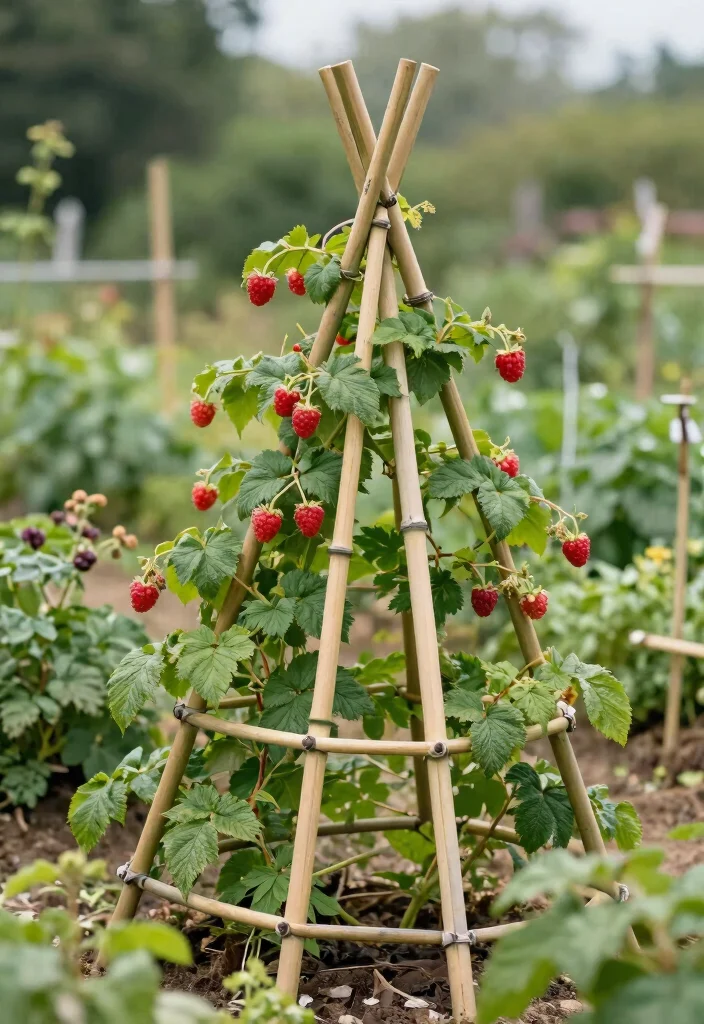 15 Raspberry Trellis Ideas That Keep Berries Off the Ground and Easy to Pick - 6. DIY Bamboo Trellis 1