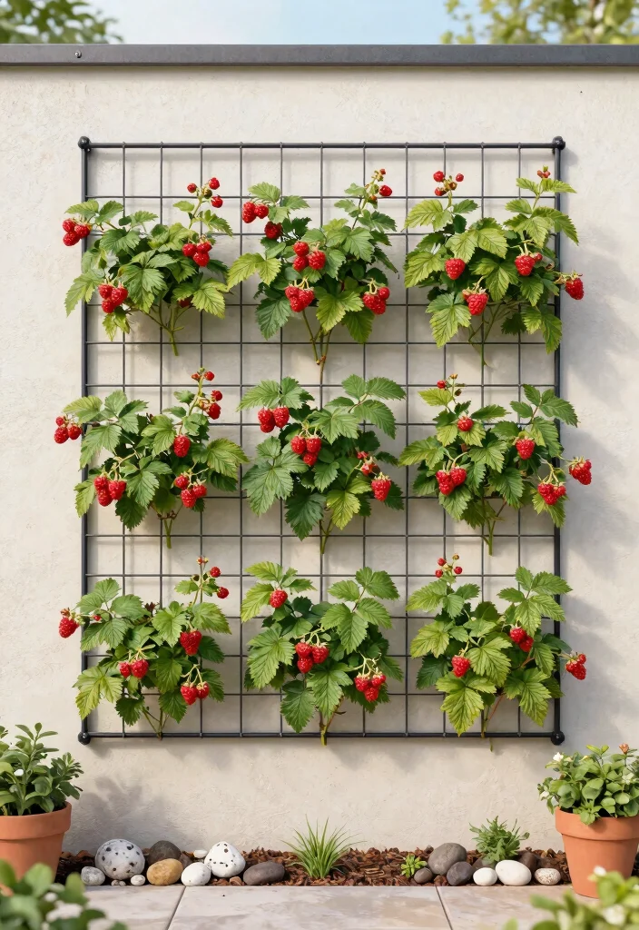 15 Raspberry Trellis Ideas That Keep Berries Off the Ground and Easy to Pick - 7. Horizontal Wire Grid Trellis 1