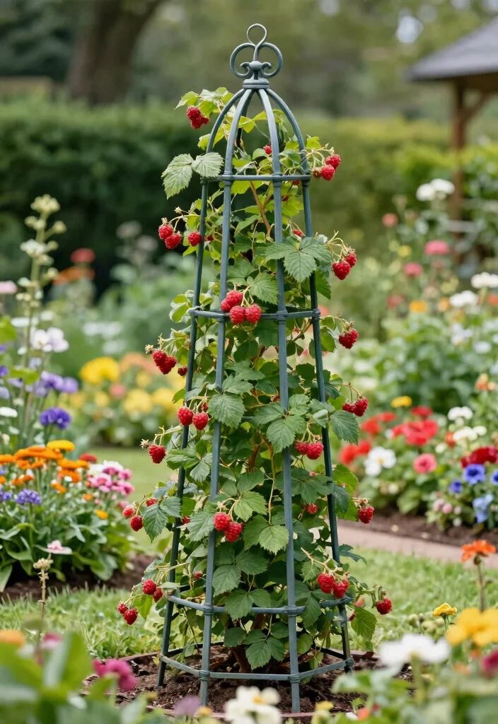 15 Raspberry Trellis Ideas That Keep Berries Off the Ground and Easy to Pick - 8. Decorative Metal Trellis 1